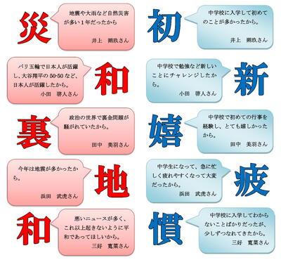 1年学級通信・今年の漢字